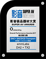 Super AV Award for Outstanding Overall Performance 2017 for the DA2 reference DAC and TX2 Transport